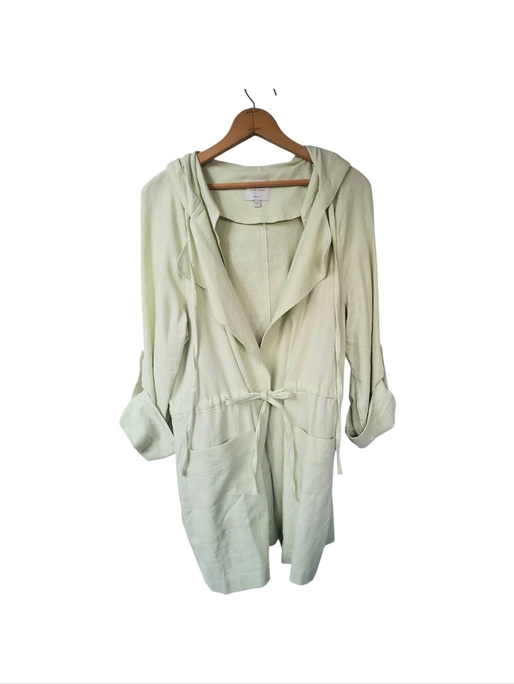 Love Tree Light Green Linen Blend Drawstring Roll Tab Sleeve Jacket Size M